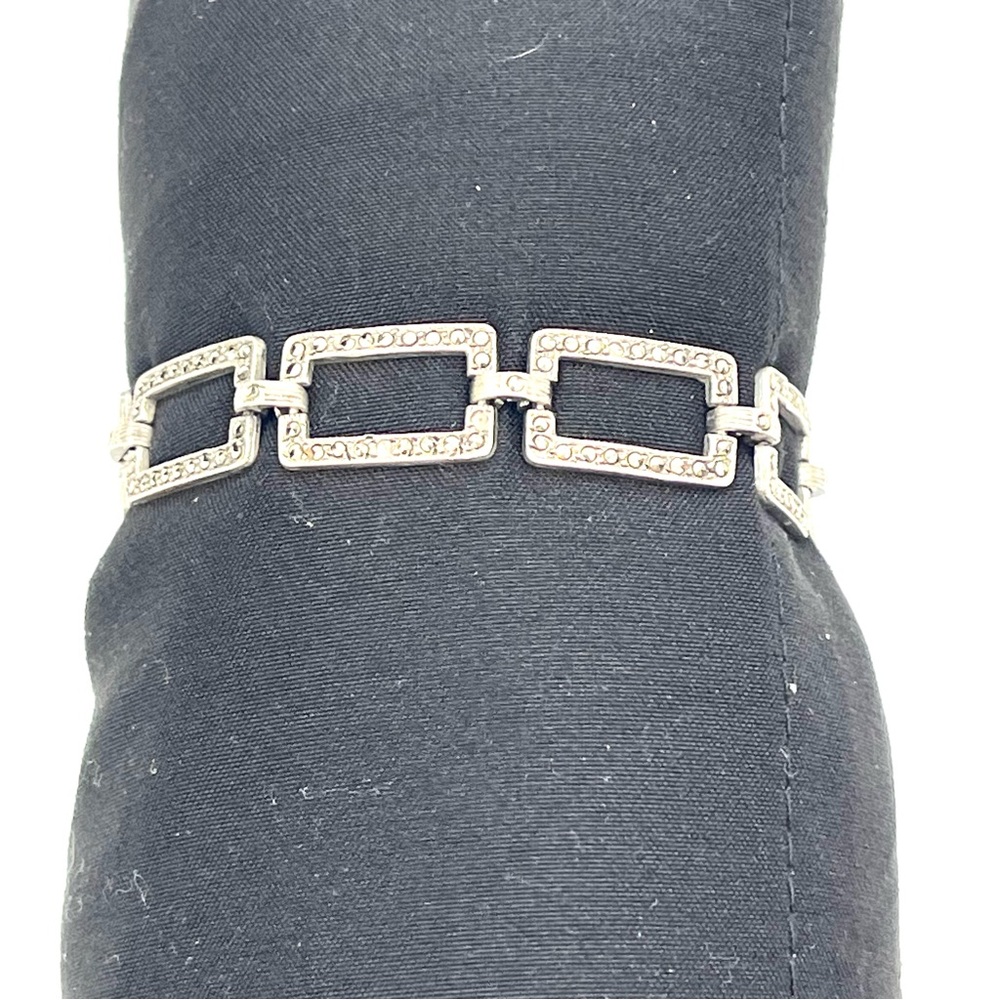 Vintage 925 Sterling Silver Turkish Genuine Marcasite Rectangular Bracelet